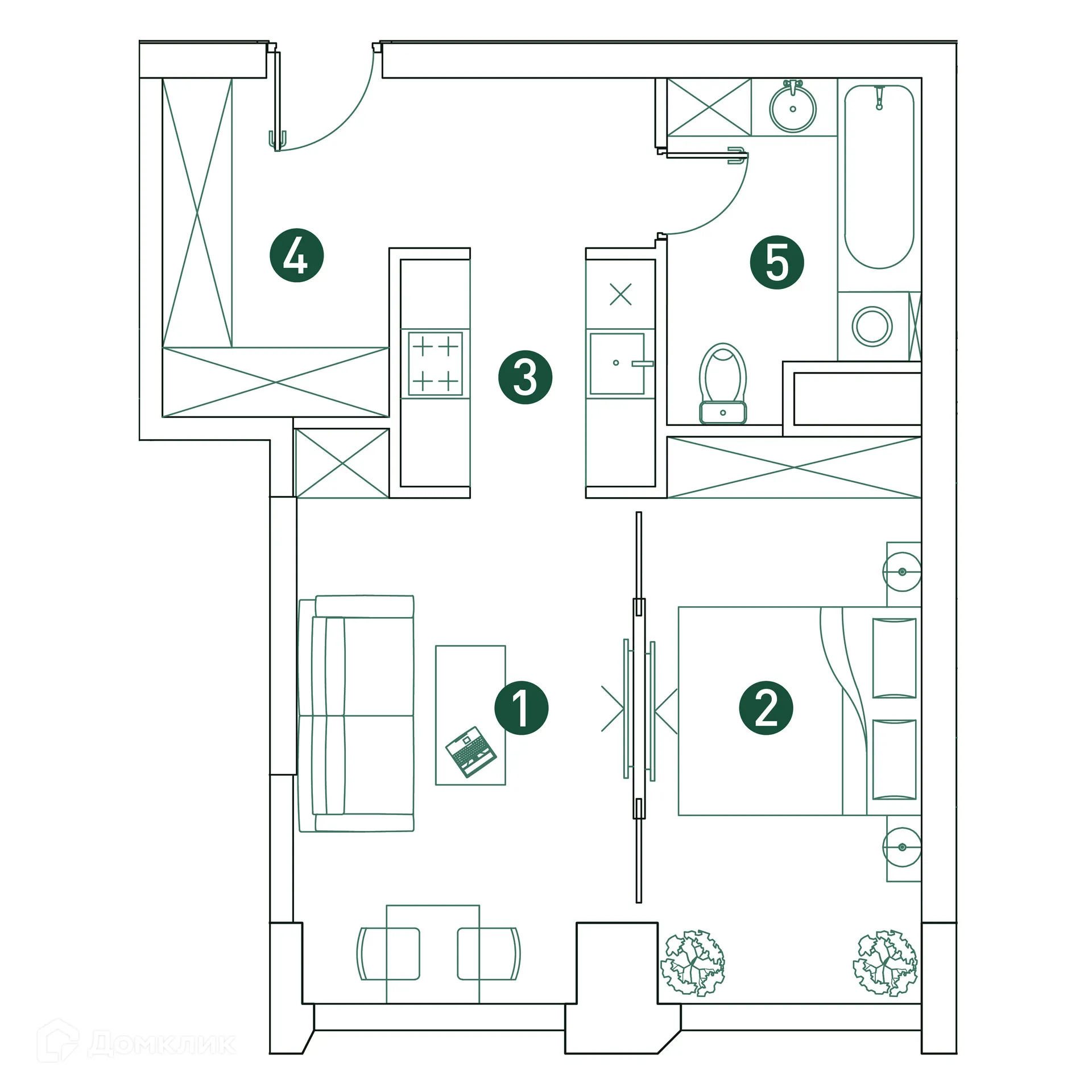 Планировка 2-комнатной квартиры 44 м² в ЖК "VERY (Вери)", г. Москва — фото 2