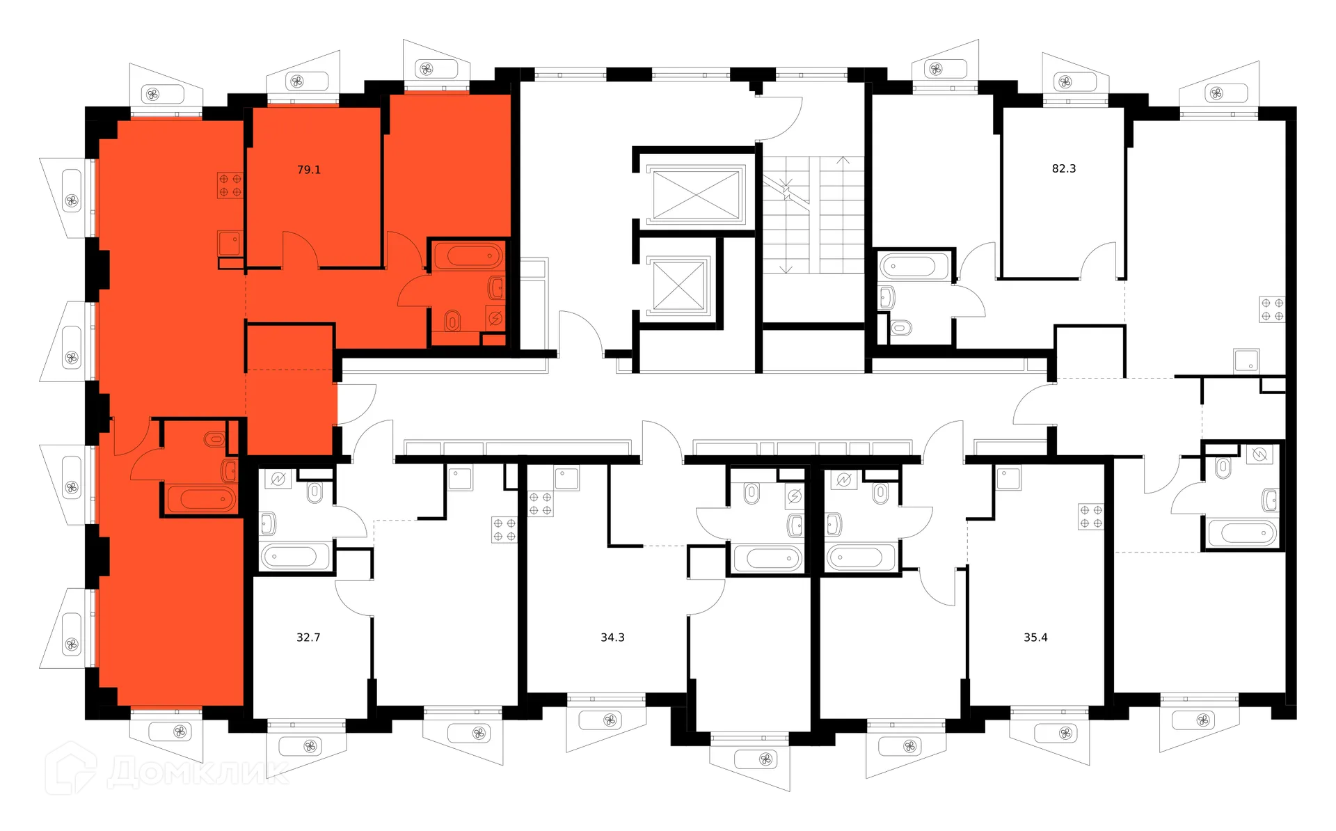 Планировка 3-комнатной квартиры 79.1 м² в «Онежский вал», г. Москва — фото 2