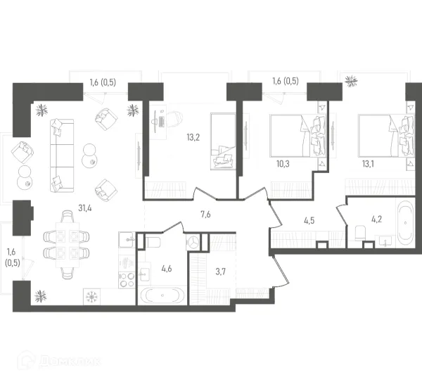 Планировка 3 комн. в ТАТУМ