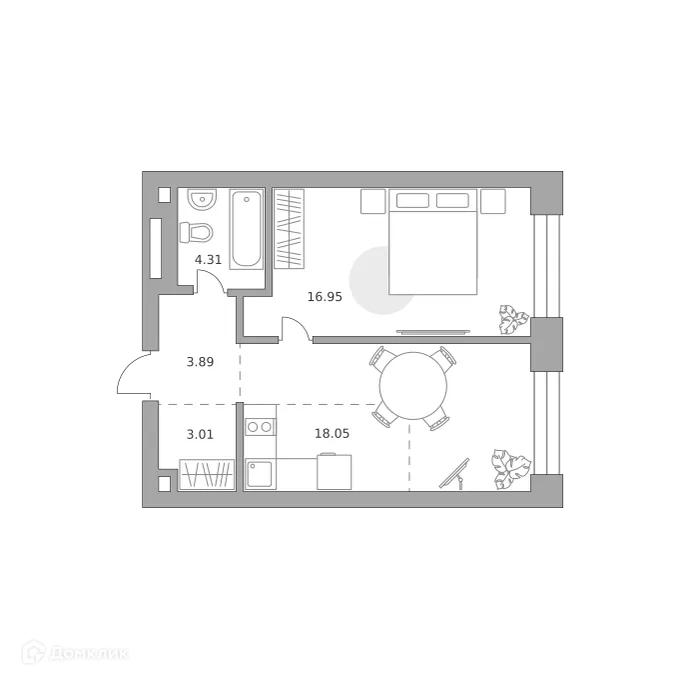 Планировка 1-комнатной квартиры 46.21 м² в ЖК MYPRIORITY Paveletskaya (МАЙПРИОРИТИ Павелецкая), г. Москва — фото 1