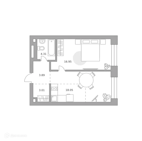 Планировка 1 комн. в ЖК MYPRIORITY Paveletskaya (МАЙПРИОРИТИ Павелецкая)