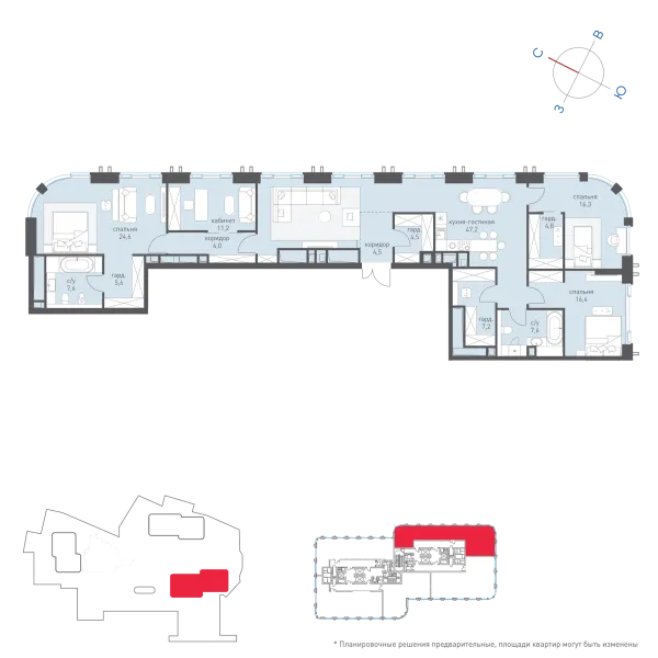 Планировка 4 комн. в ЖК Татарская 35