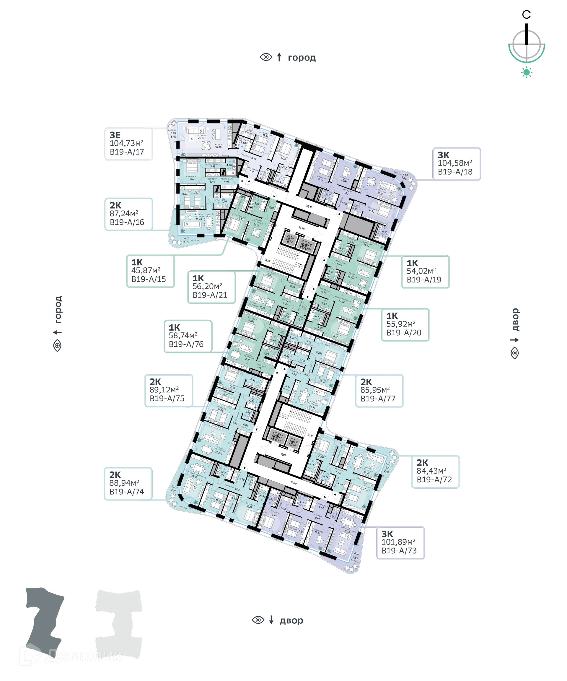 Планировка 1-комнатной квартиры 58.74 м² в СберСити - квартал В19, г. Москва — фото 2
