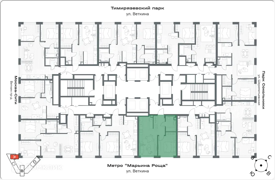 Планировка 1-комнатной квартиры 41.6 м² в ЖК TATE (Тейт), г. Москва — фото 3