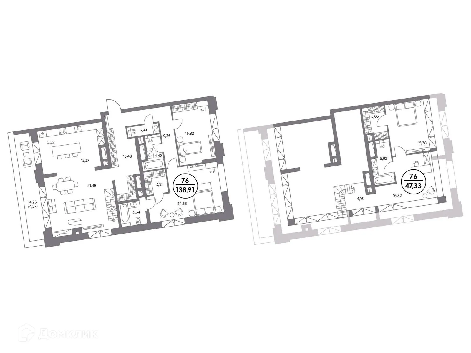 Планировка 2-комнатной квартиры 138.9 м² в ЖК Космо 4/22, г. Москва — фото 3