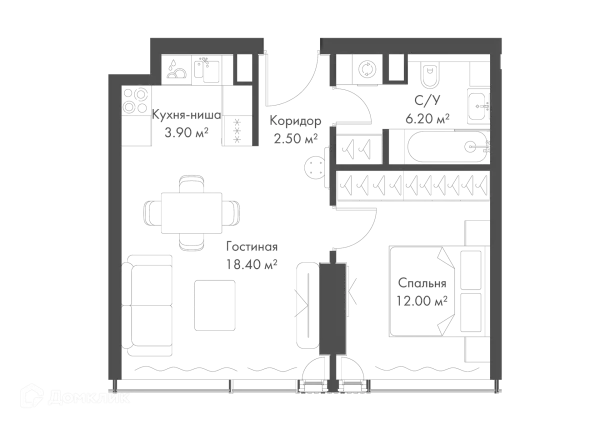 Планировка 1 комн. в ЖК Жилой комплекс премиум-класса SLAVA (СЛАВА)