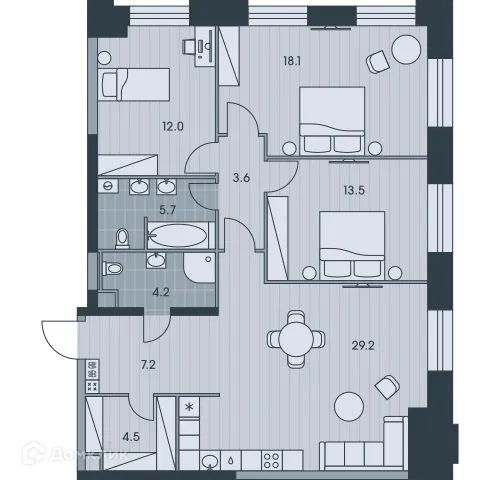 Планировка 4-комнатной квартиры 98.2 м² в ЖК Эвер, г. Москва — фото 1