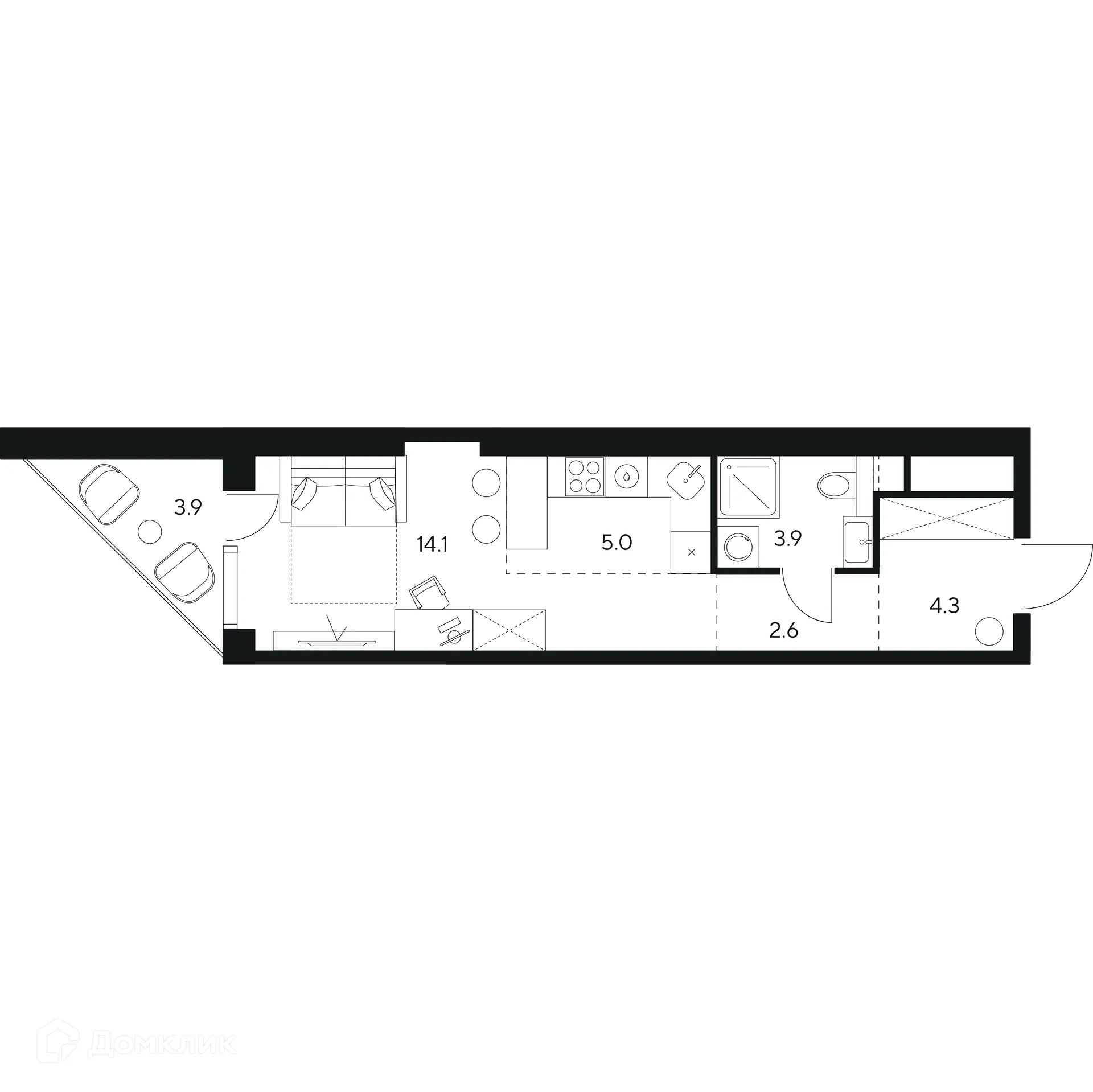 Планировка студии квартиры 33.8 м² в Нексус от Аквилон, г. Москва — фото 1