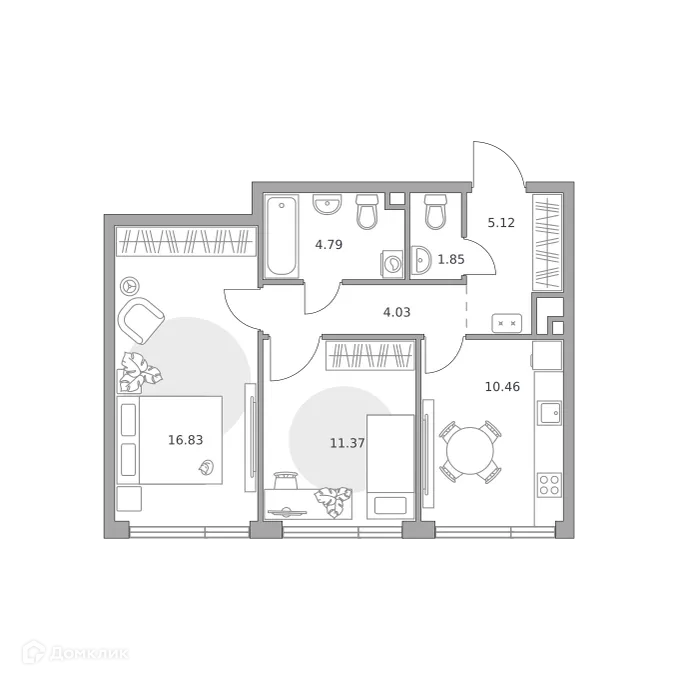Планировка 2-комнатной квартиры 54.45 м² в «Нижегородская от Гранель», г. Москва — фото 1