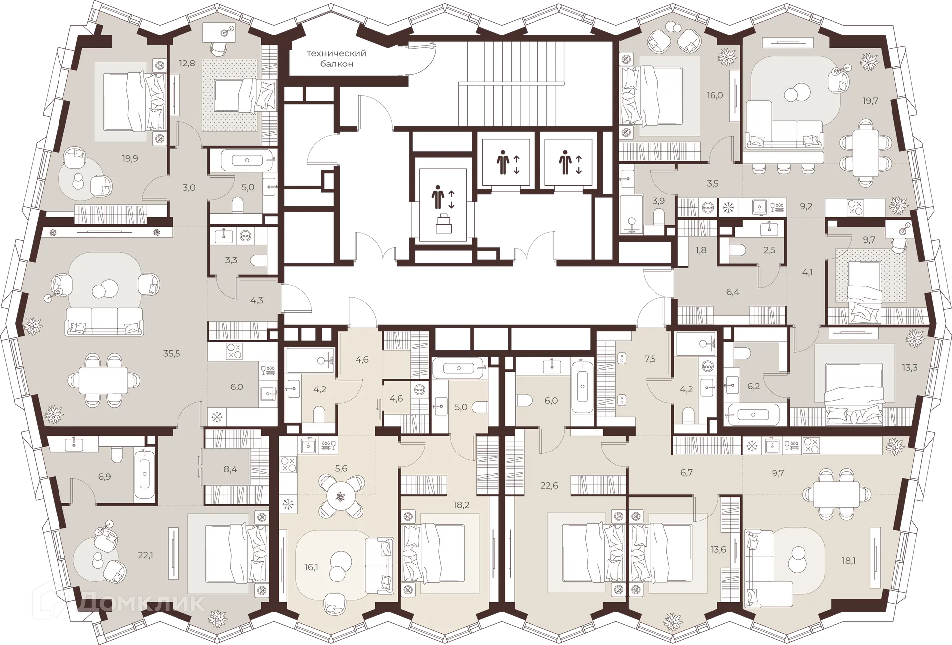 Планировка 1-комнатной квартиры 58.3 м² в Премиальный дом МАСТЕРС, г. Москва — фото 2