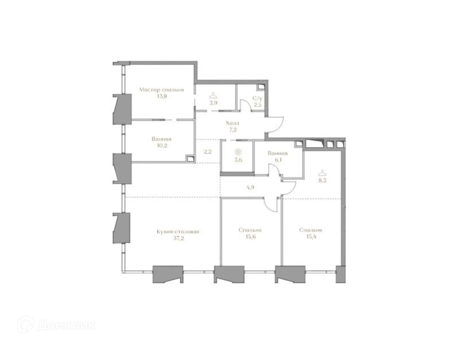 Планировка 3-комнатной квартиры 130.9 м² в ЖК «Luzhniki Collection (Коллекция Лужники)», г. Москва — фото 1