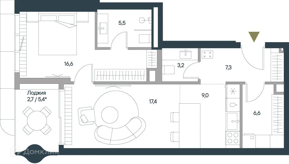 Планировка 2-комнатной квартиры 68.3 м² в ЖК Springs Спрингс, г. Москва — фото 2