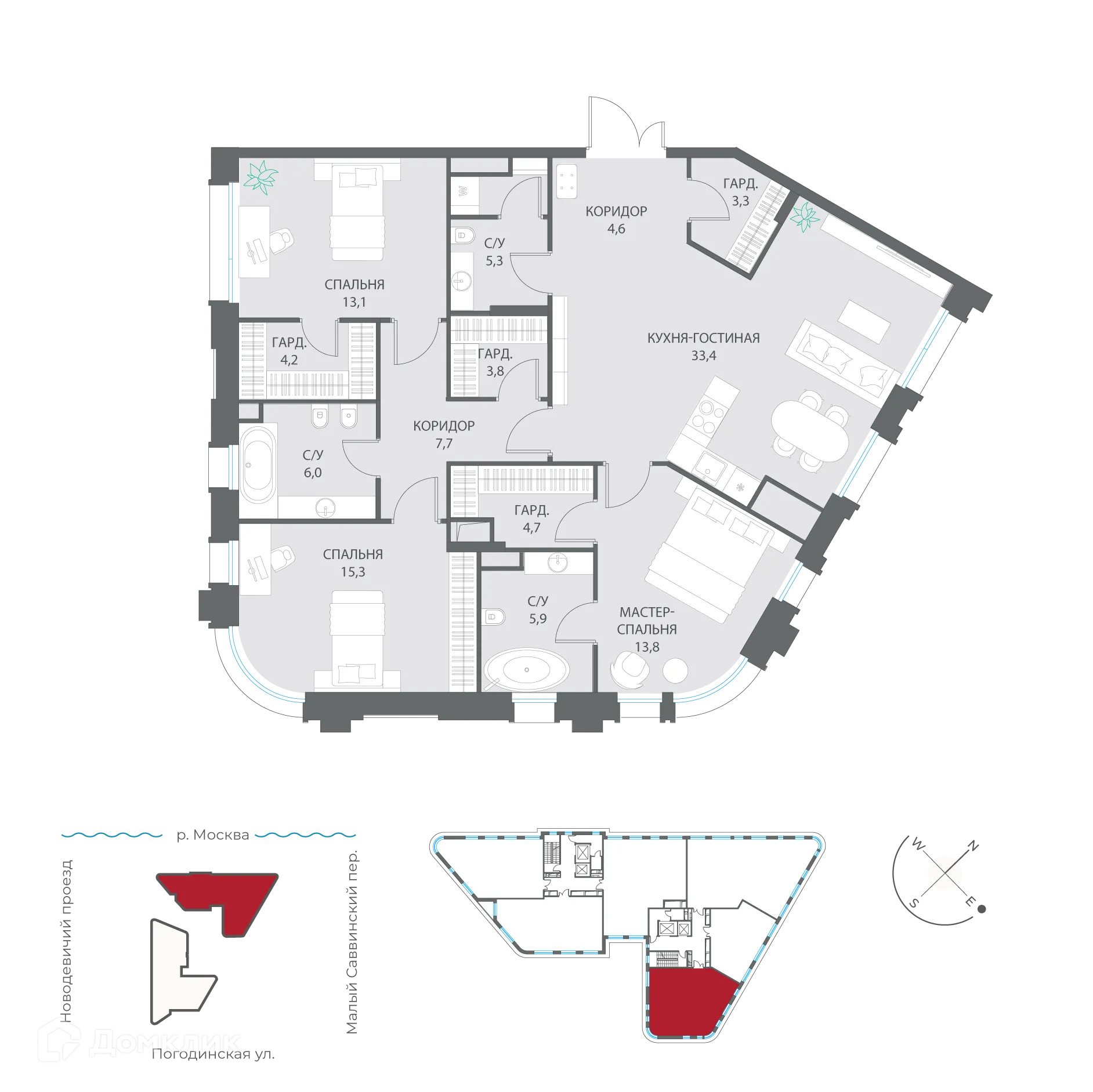 Планировка 3-комнатной квартиры 121.1 м² в ЖК ДОМ XXII, г. Москва — фото 1