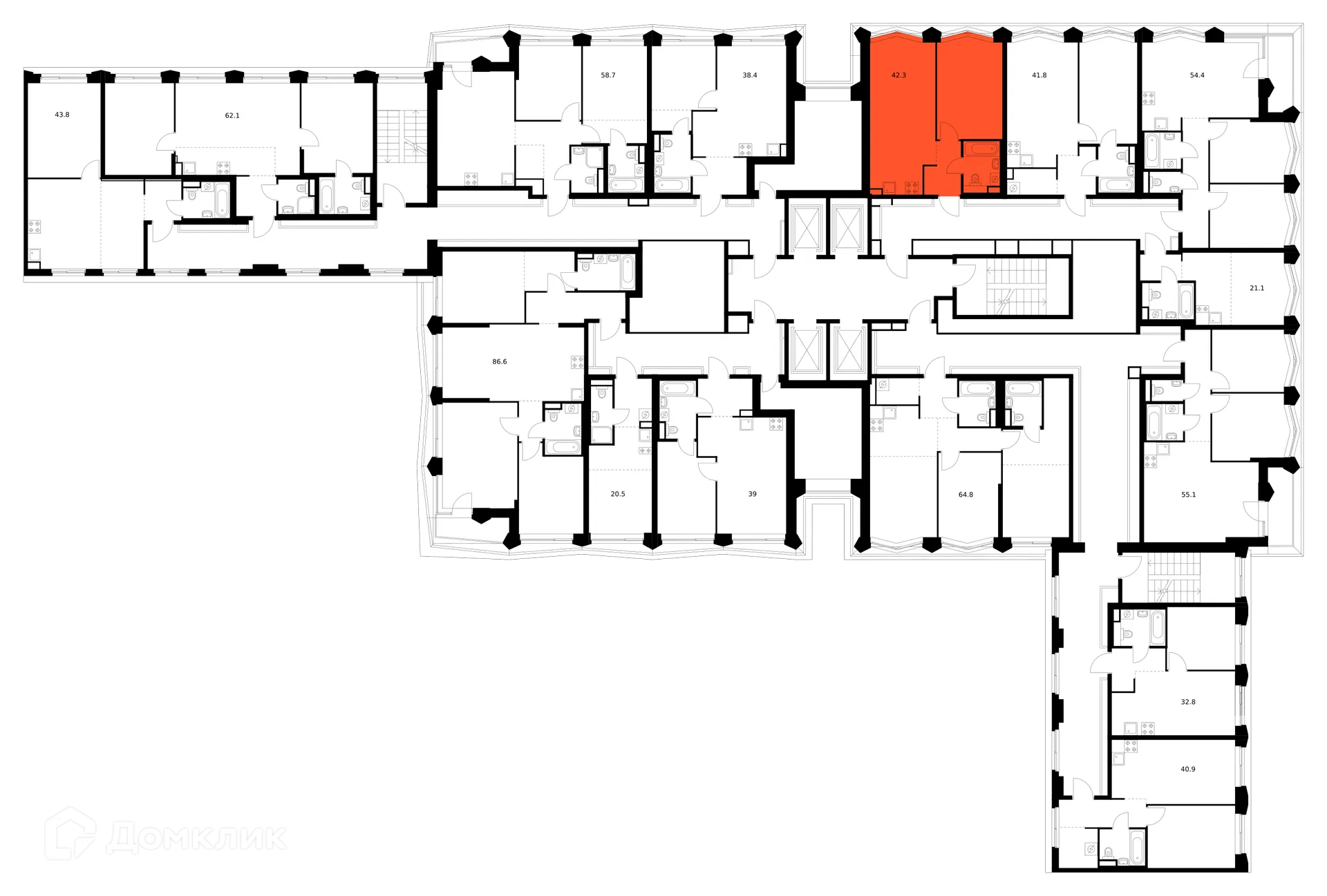 Планировка 1-комнатной квартиры 42.3 м² в ЖК Матвеевский парк, г. Москва — фото 3