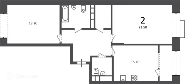 Планировка 2 комн. в Клинская ул., д. 2А (Московские кварталы)