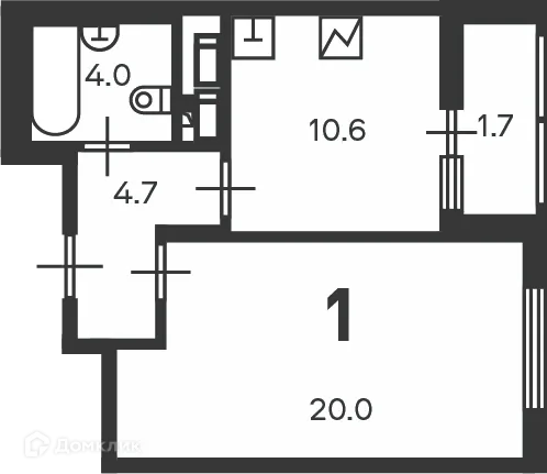 Планировка 1-комнатной квартиры 39.3 м² в Кусковская ул., д. 12/1 (Московские кварталы), г. Москва — фото 1