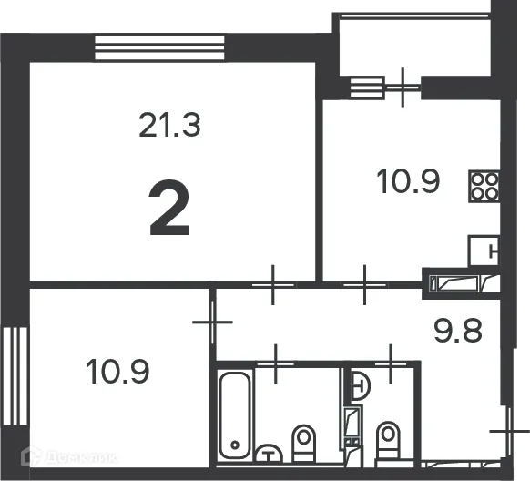 Планировка 2 комн. в Полярная, д. 3, к. 1 (Московские кварталы)