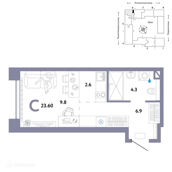 Планировка 1 комн. в ЖК Страна.Озерная