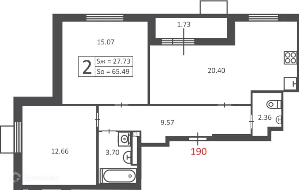 Планировка 2 комн. в 3-я Прядильная, з/у 4  (Московские кварталы)