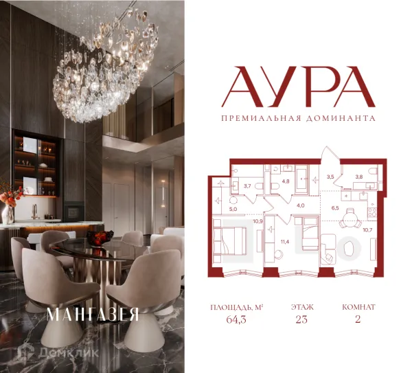 Планировка 2 комн. в ЖК Мангазея на Тульской