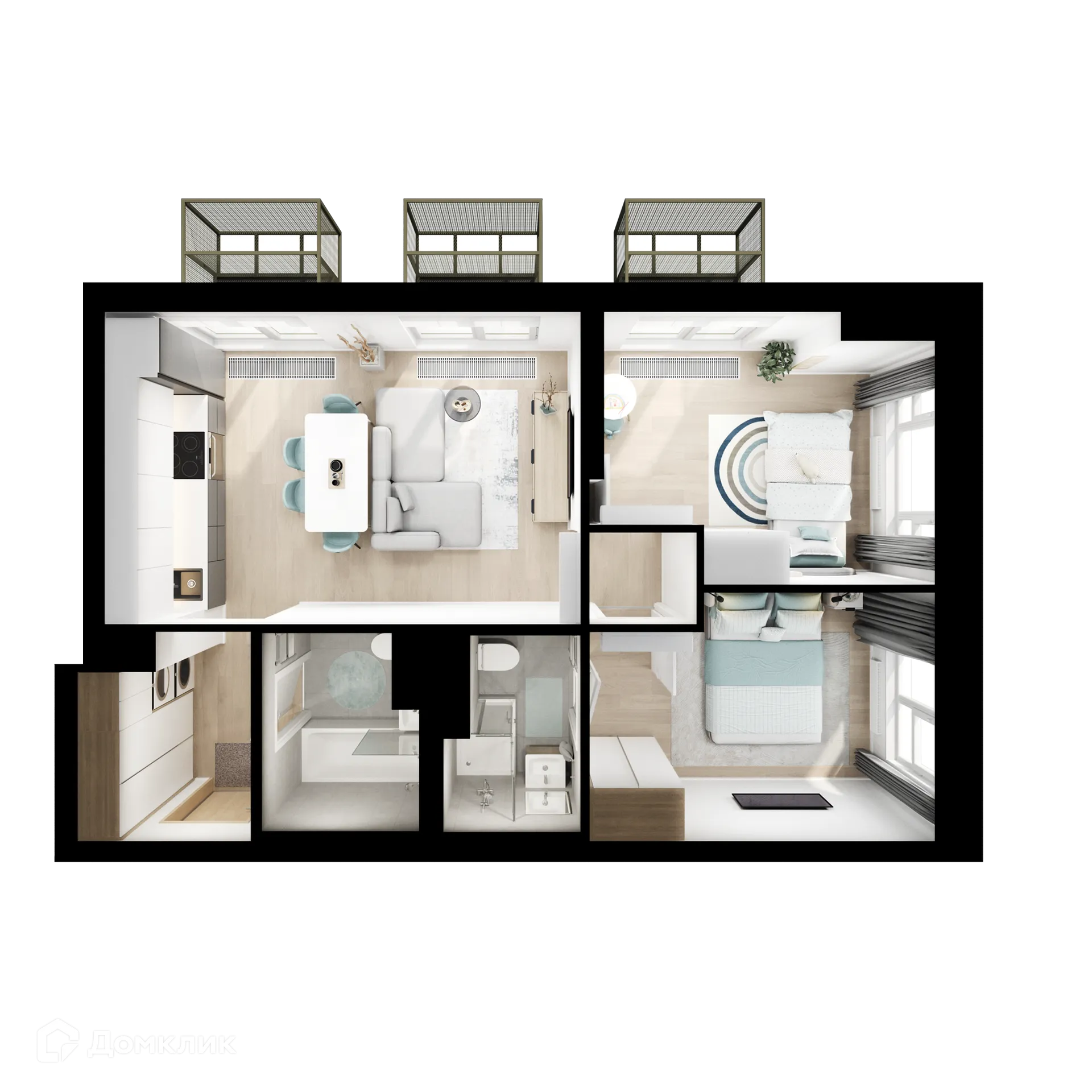 Планировка 2-комнатной квартиры 50.7 м² в ЖК 2-й Иртышский, г. Москва — фото 2