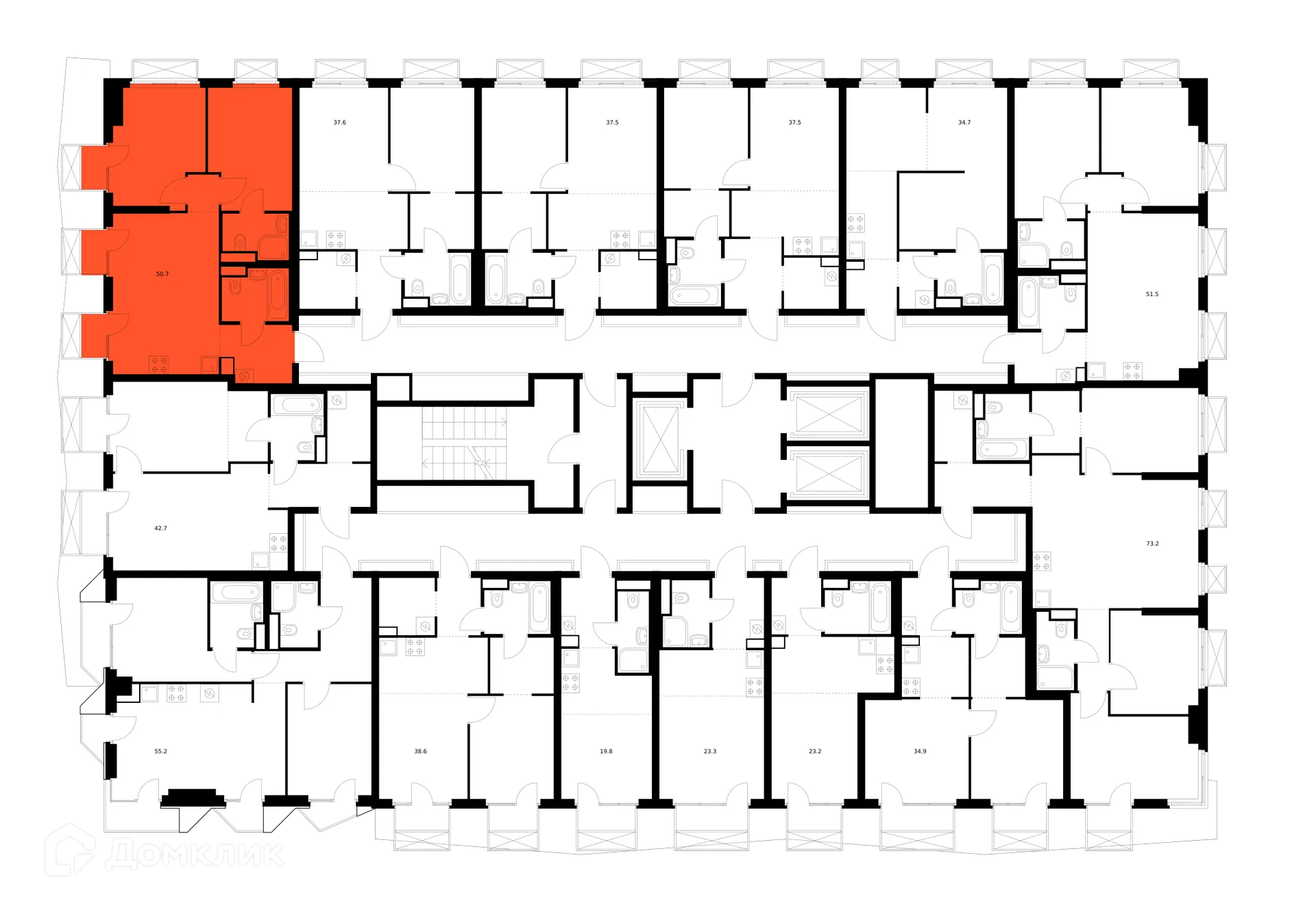 Планировка 2-комнатной квартиры 50.7 м² в ЖК 2-й Иртышский, г. Москва — фото 3