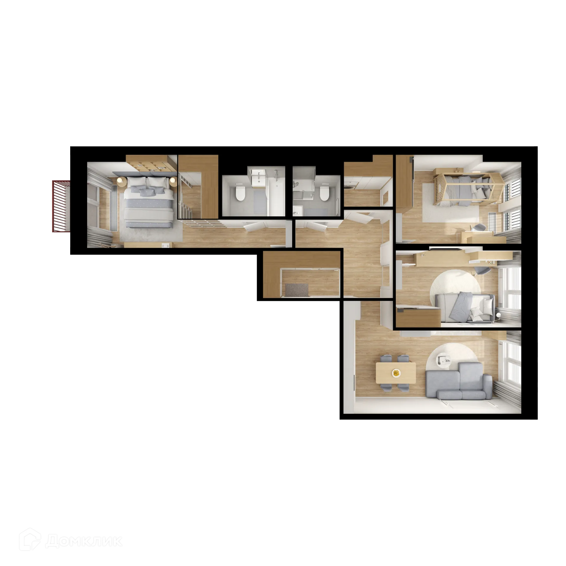 Планировка 3-комнатной квартиры 80.8 м² в ЖК Москворечье, г. Москва — фото 2