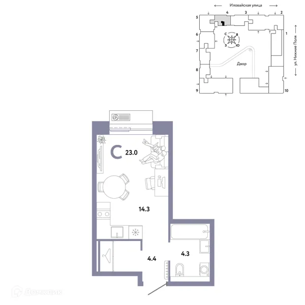 Планировка Студия в ЖК СТРАНА.ЗАРЕЧНАЯ
