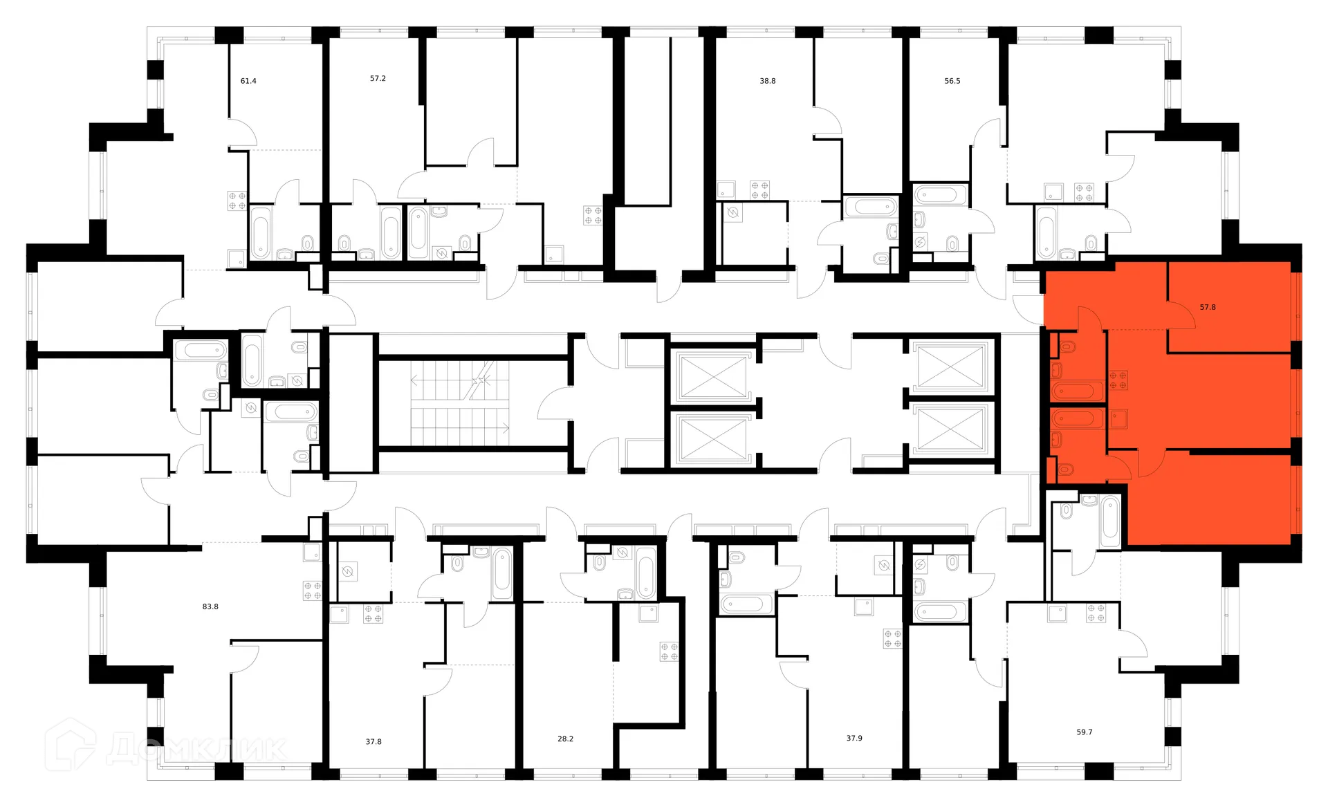 Планировка 2-комнатной квартиры 57.8 м² в «Строгино 360», г. Москва — фото 2