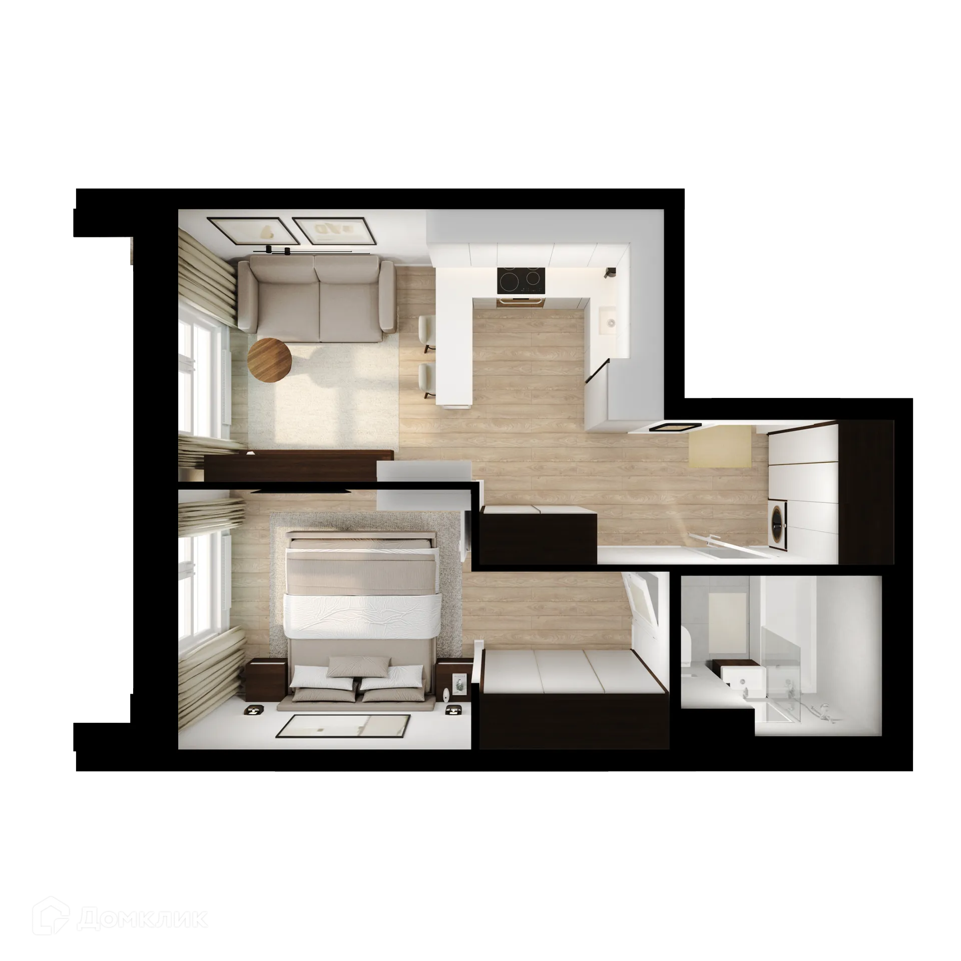 Планировка 1-комнатной квартиры 36.7 м² в ЖК Мичуринский парк, г. Москва — фото 2