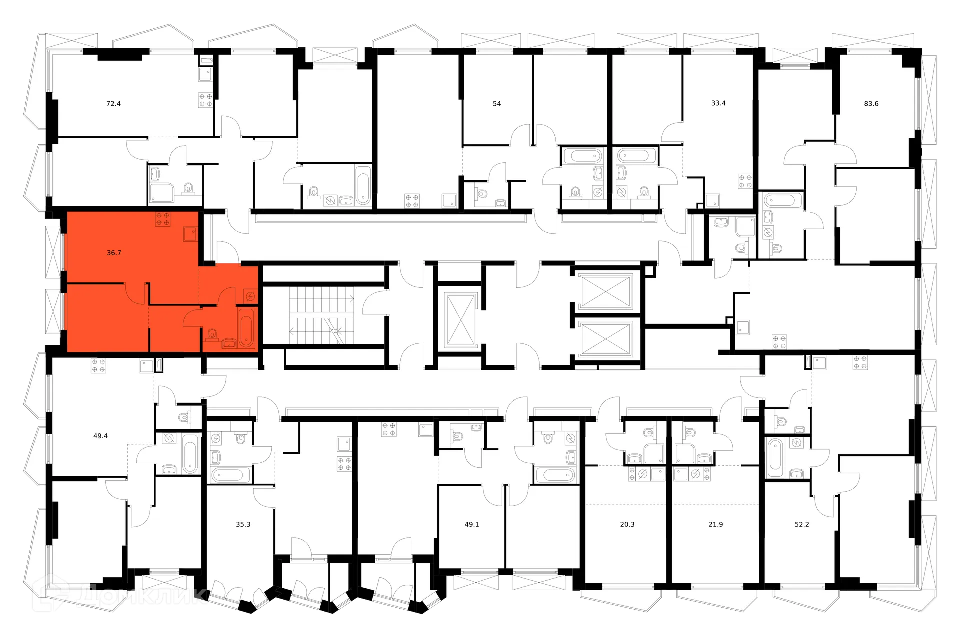 Планировка 1-комнатной квартиры 36.7 м² в ЖК Мичуринский парк, г. Москва — фото 3
