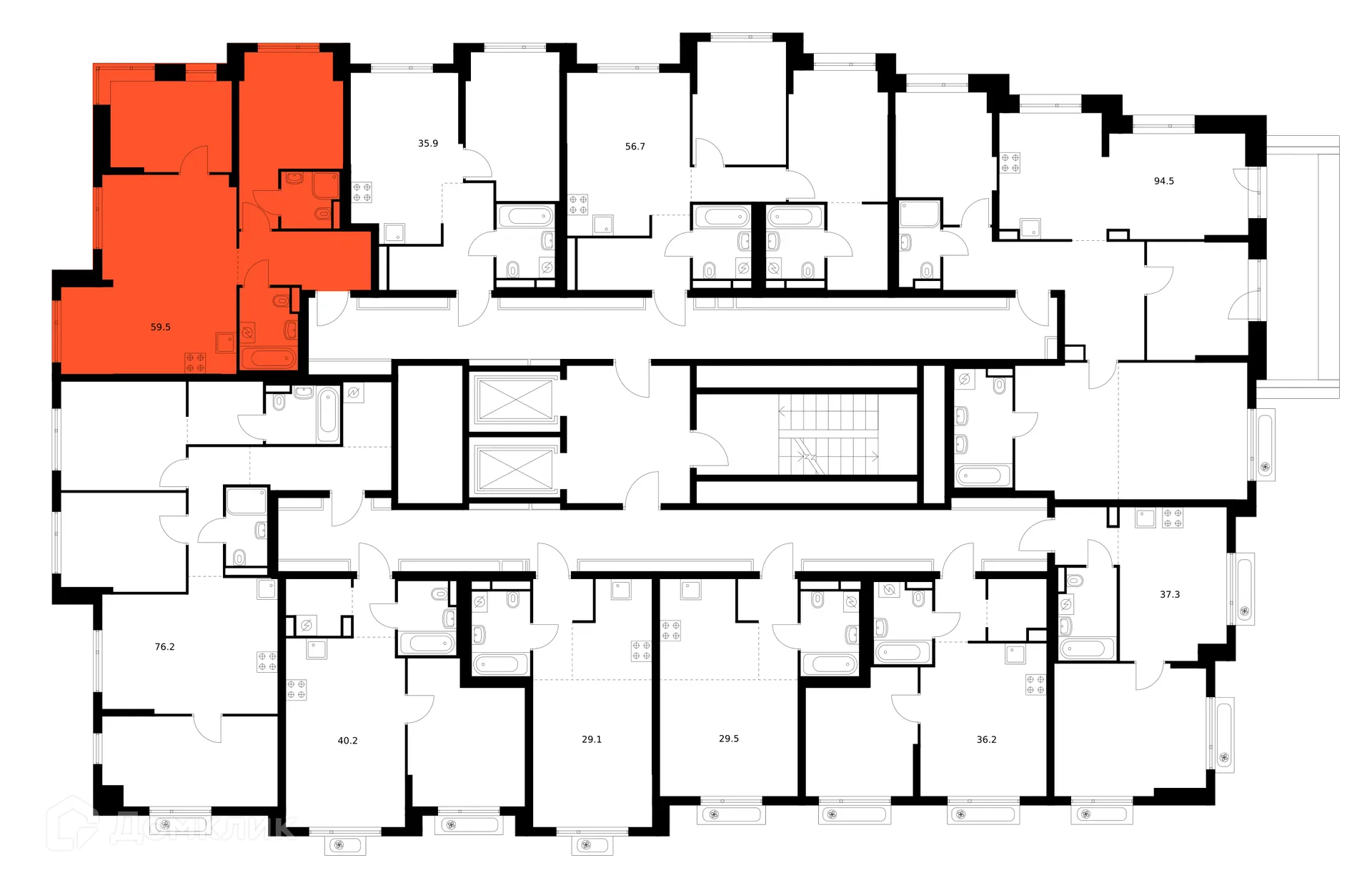 Планировка 2-комнатной квартиры 59.5 м² в ЖК Середневский лес, г. Москва — фото 2