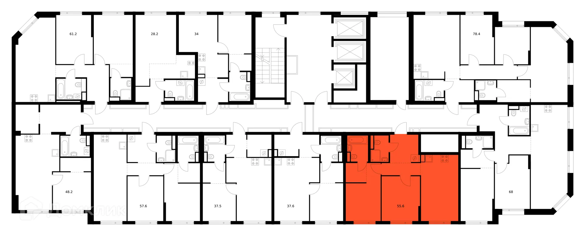 Планировка 2-комнатной квартиры 55.6 м² в ЖК Руставели 14, г. Москва — фото 2