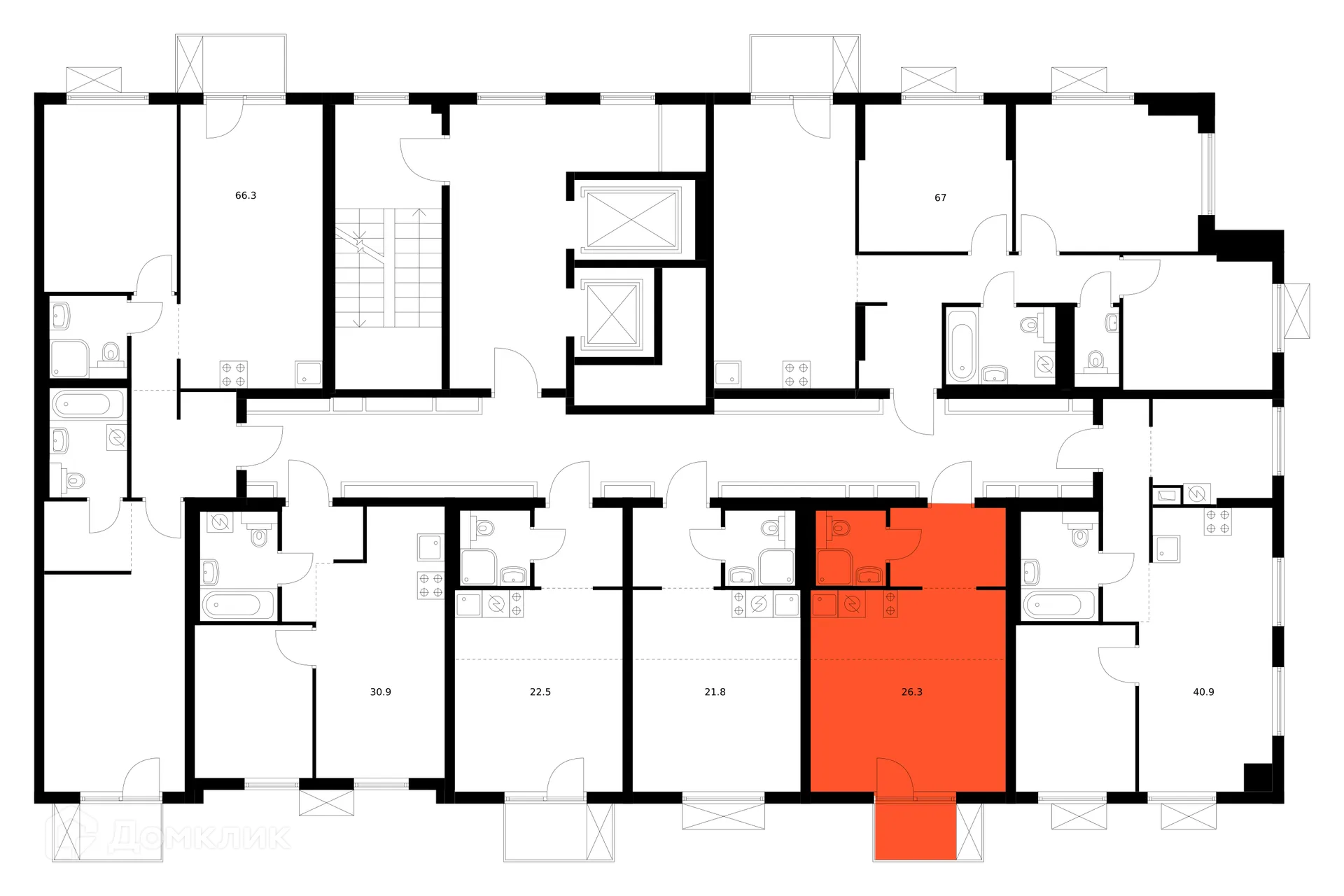 Планировка студии квартиры 26.3 м² в ЖК Никольские луга, г. Москва — фото 3