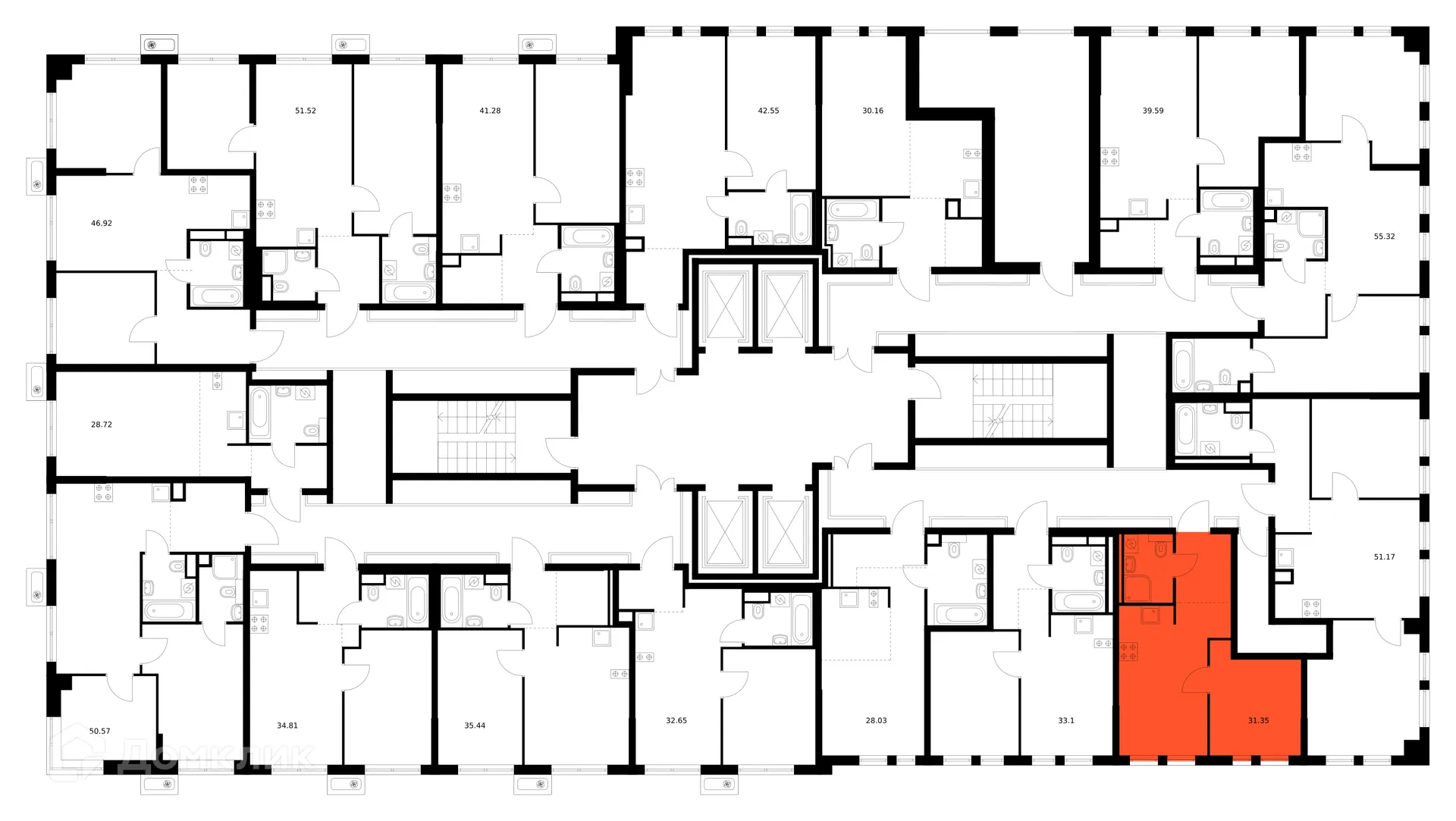 Планировка 1-комнатной квартиры 31.52 м² в «Квартал Мит», г. Москва — фото 2