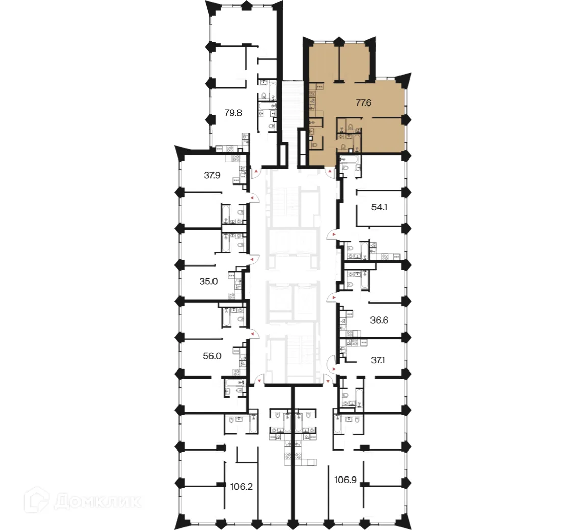 Планировка 3-комнатной квартиры 77.6 м² в ЖК РАКУРС, г. Москва — фото 2