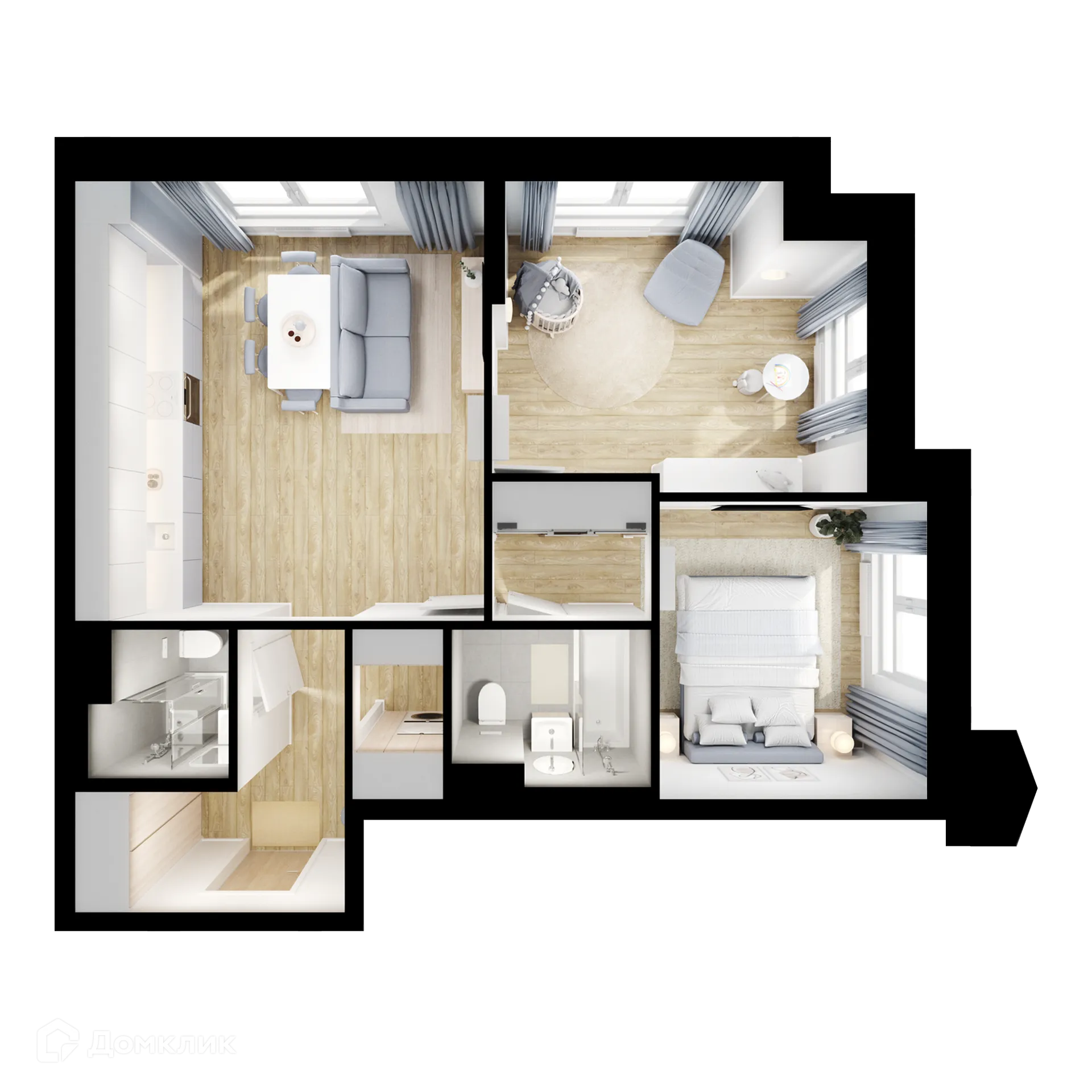 Планировка 2-комнатной квартиры 60.6 м² в ЖК Бусиновский парк, г. Москва — фото 2