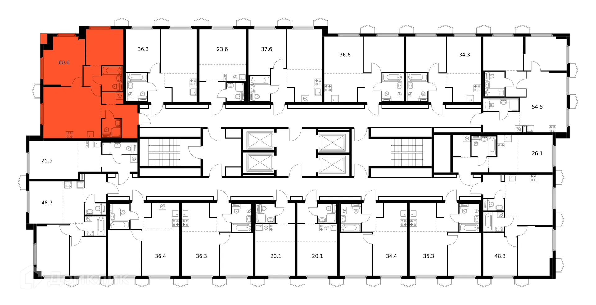 Планировка 2-комнатной квартиры 60.6 м² в ЖК Бусиновский парк, г. Москва — фото 3