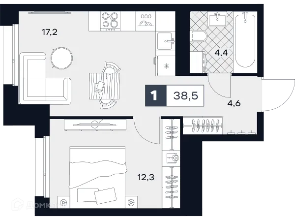 Планировка 1 комн. в ЮТУ