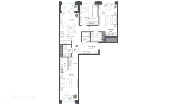 Планировка 4 комн. в ЖК Михалковский