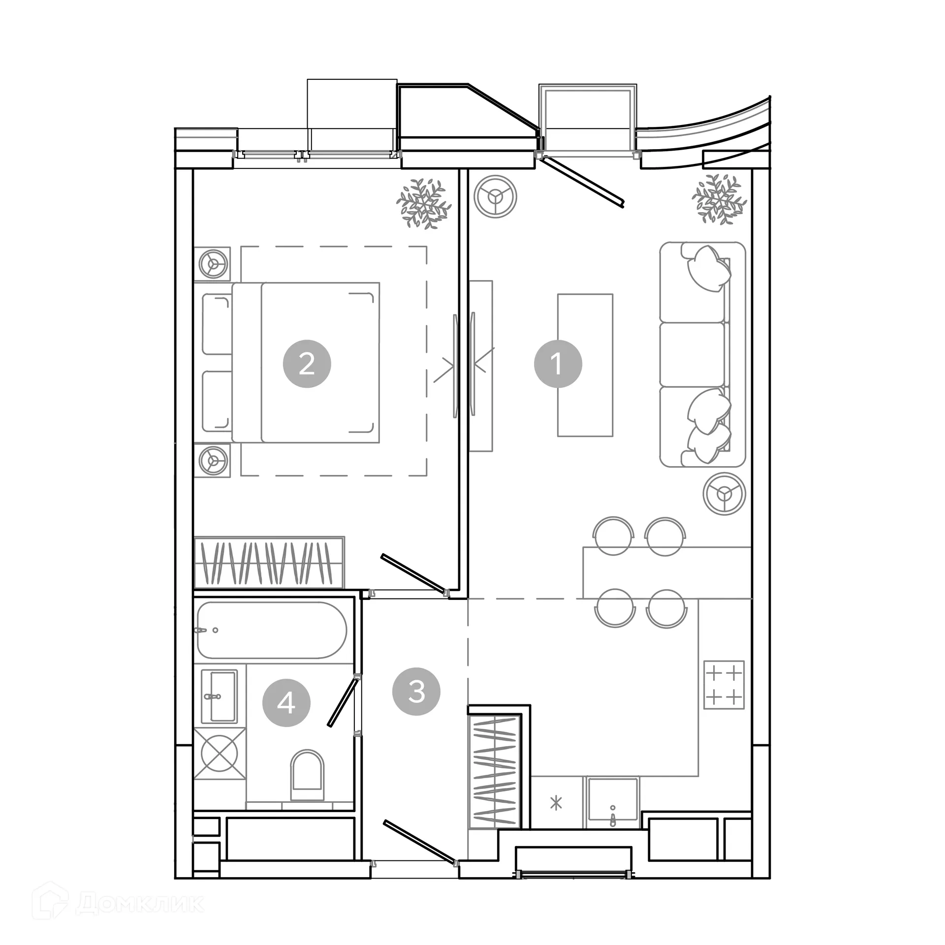 Планировка 2-комнатной квартиры 45.2 м² в ЖК UNO Соколиная гора, г. Москва — фото 2