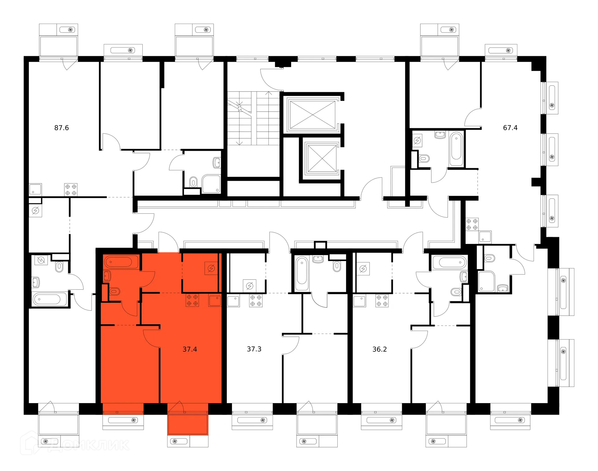 Планировка 1-комнатной квартиры 37.4 м² в ЖК Амурский парк, г. Москва — фото 1