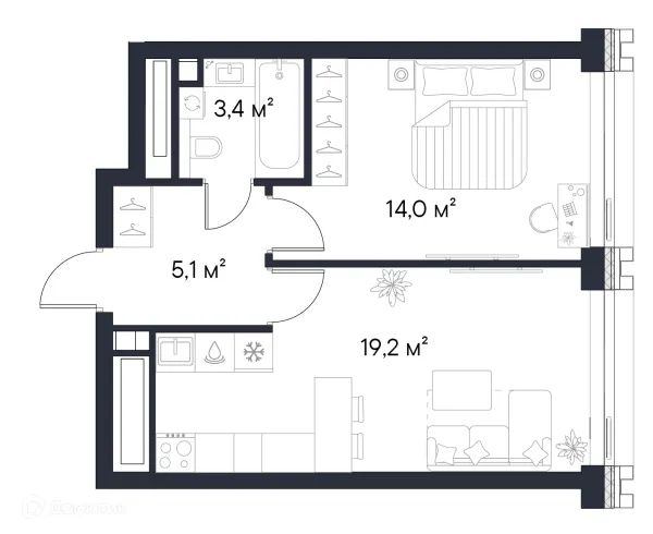Планировка 1 комн. в ЖК «1-й Нагатинский»