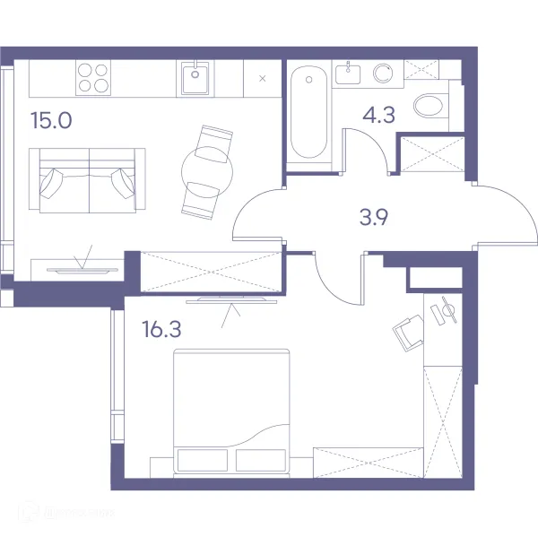 Планировка 1 комн. в Зе Лот от Аквилон