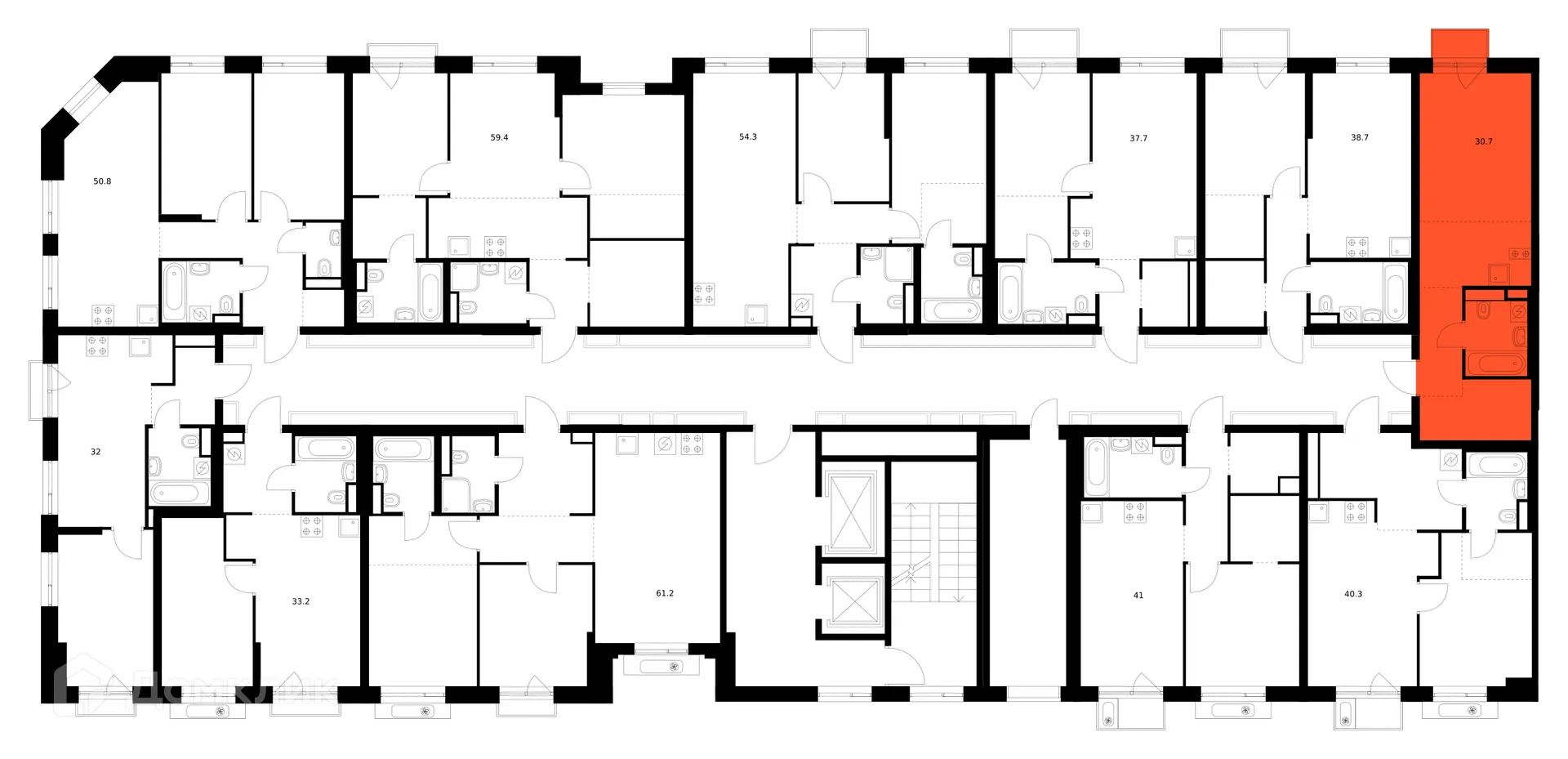 Планировка студии квартиры 30.7 м² в ЖК Лосиноостровский парк, г. Москва — фото 2