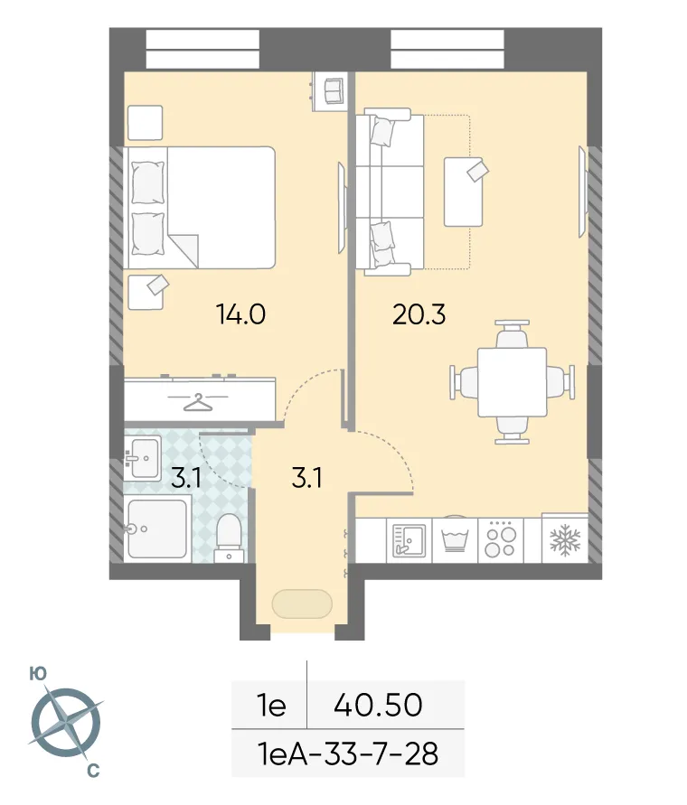 Планировка 1-комнатной квартиры 40.5 м² в ЖК "Зиларт", г. Москва — фото 2