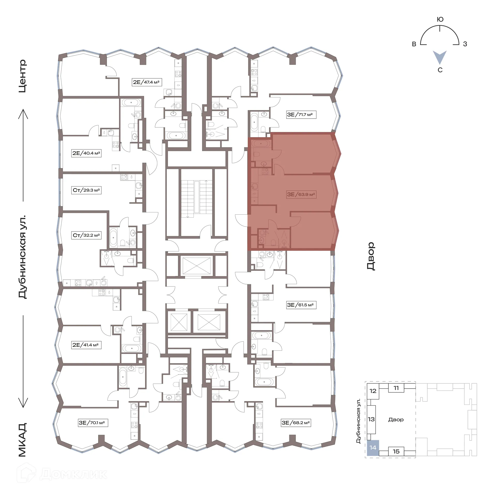 Планировка 2-комнатной квартиры 63.9 м² в Акценты, г. Москва — фото 2