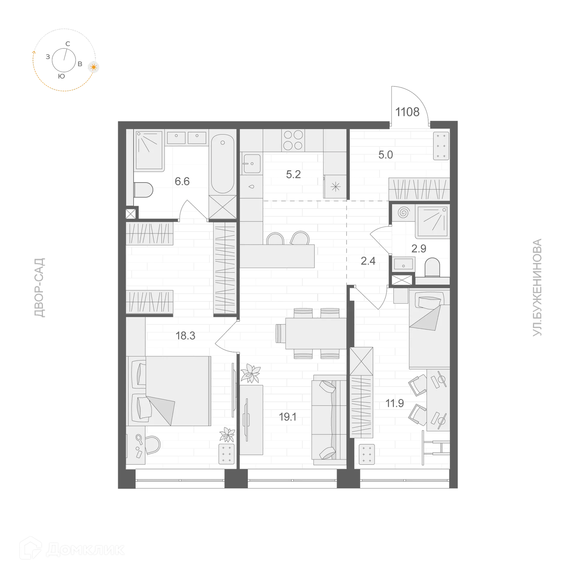 Планировка 2-комнатной квартиры 71.4 м² в ЖК ARTEL (Артель), г. Москва — фото 1