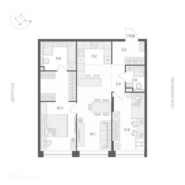 Планировка 2 комн. в ЖК ARTEL (Артель)