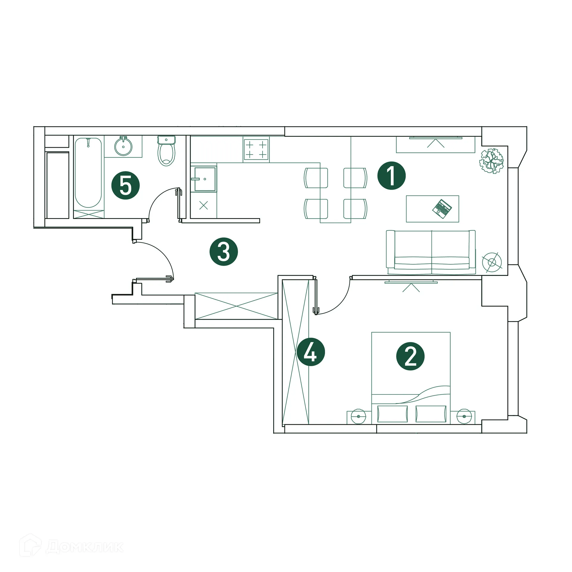 Планировка 2-комнатной квартиры 47.9 м² в ЖК "VERY (Вери)", г. Москва — фото 2